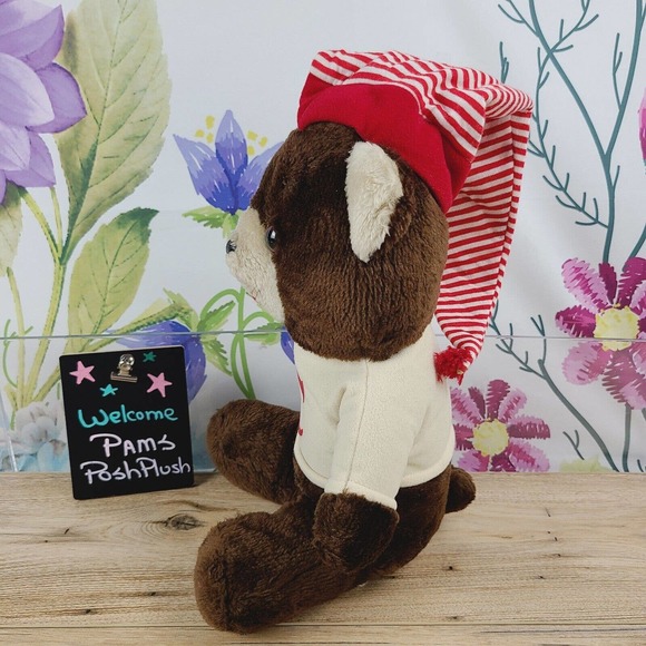 Circus Circus 🎪 Teddy Bear Plush 15" Vtg Red Striped Hat Brown Stuffed Animal - Picture 3 of 5